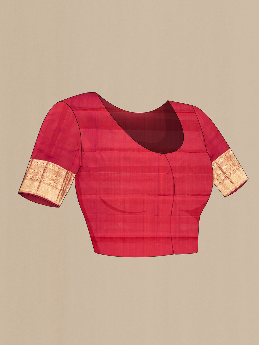 Close up image of the blouse of Pure Silk Dark Pink Kanchipuram Saree with Checked design on the body and Zari Border. 
