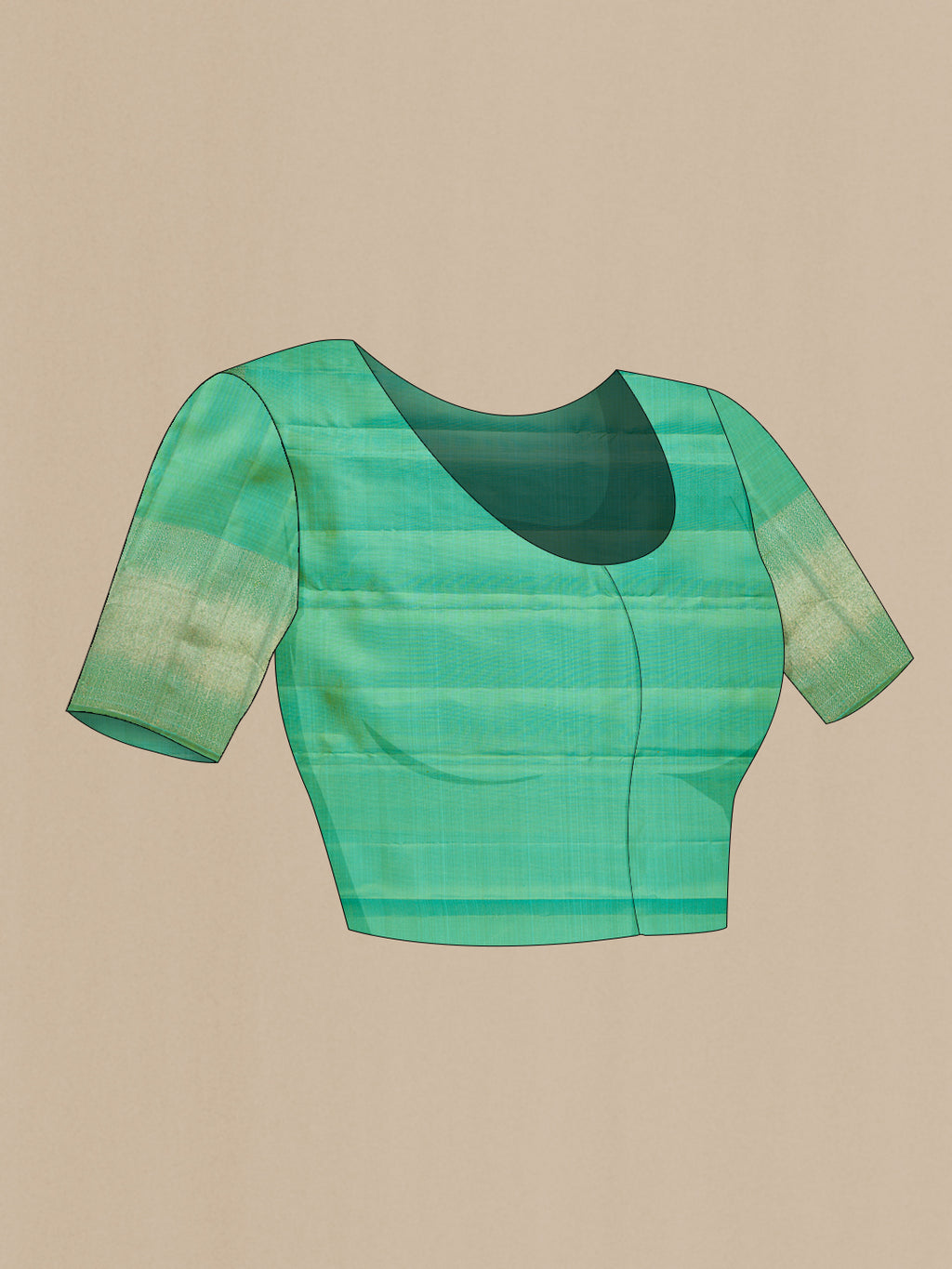 Close up image of the blouse of Sea Green Kanjivaram Silk Saree with Zari Butta on the body and Fancy Border. 