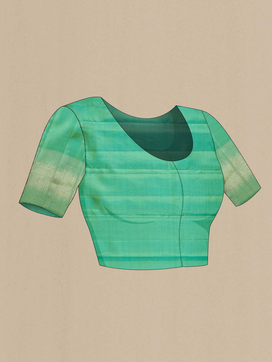 Close up image of the blouse of Sea Green Kanjivaram Silk Saree with Zari Butta on the body and Fancy Border. 