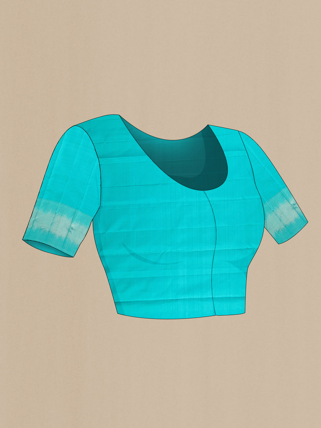 Close up image of the blouse of Sky Blue Kanjivaram Silk Saree with Zari Butta on the body and Fancy Border. 
