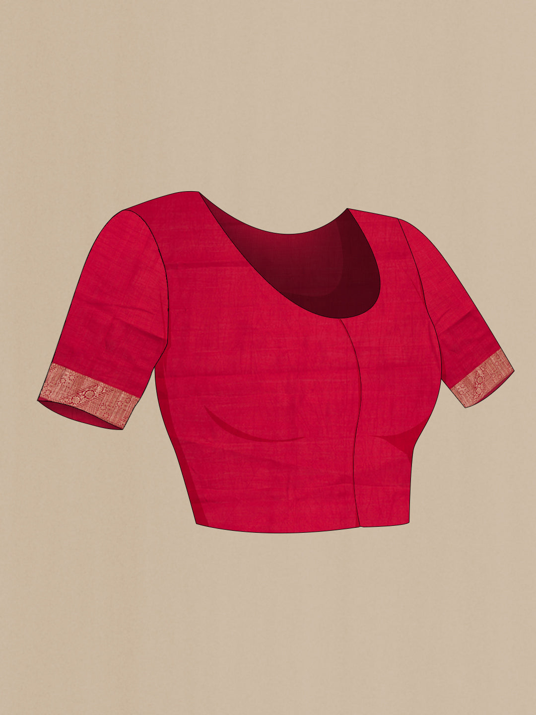 Close up image of the blouse of Mustard Tussar Silk Saree with Zari Butta on the body and Zari Border. 
