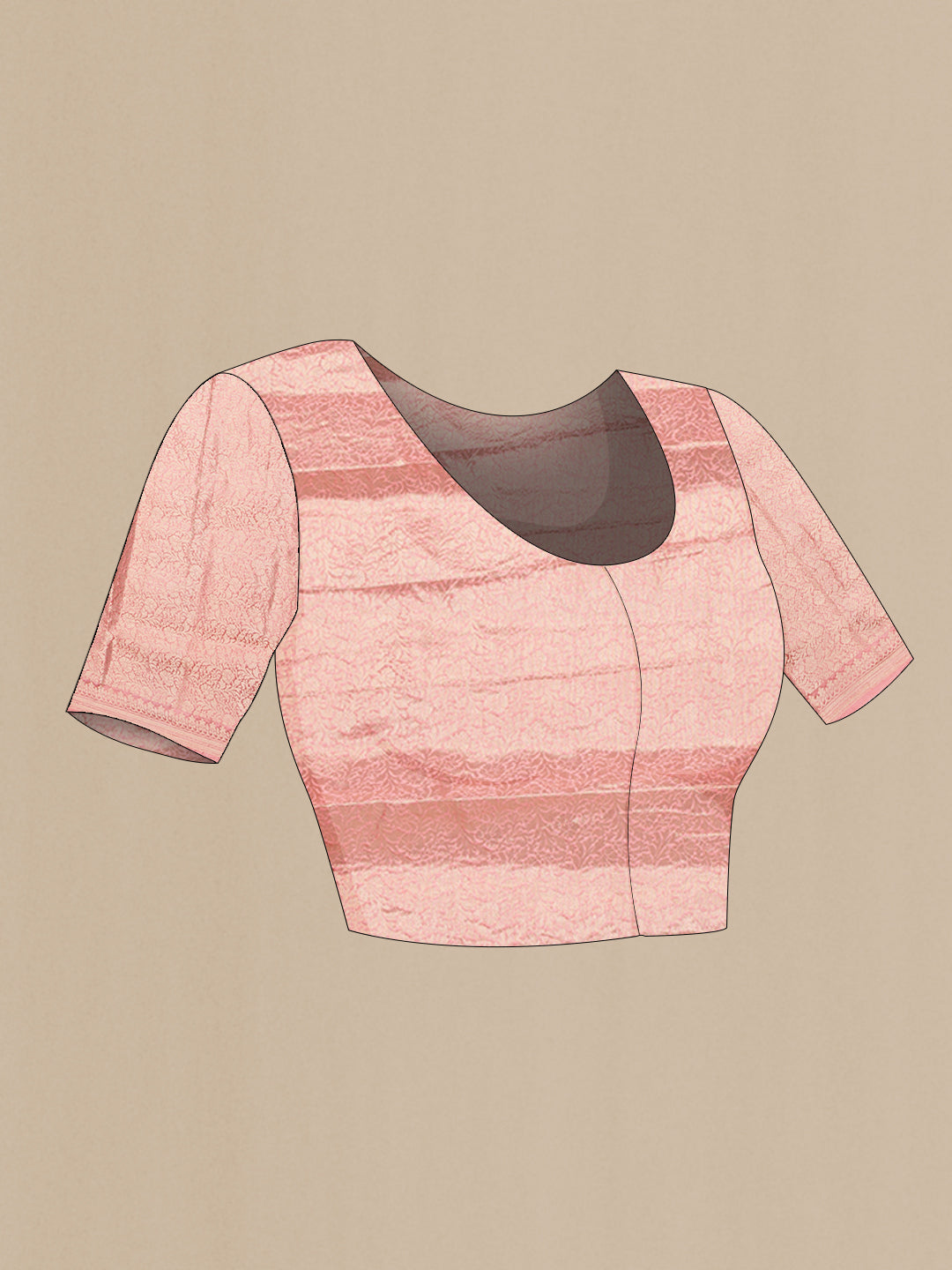 Close up image of the blouse of Rose pink Dual Tone Tussar Silk Saree with Zari Butta on the body and Fancy Border. 