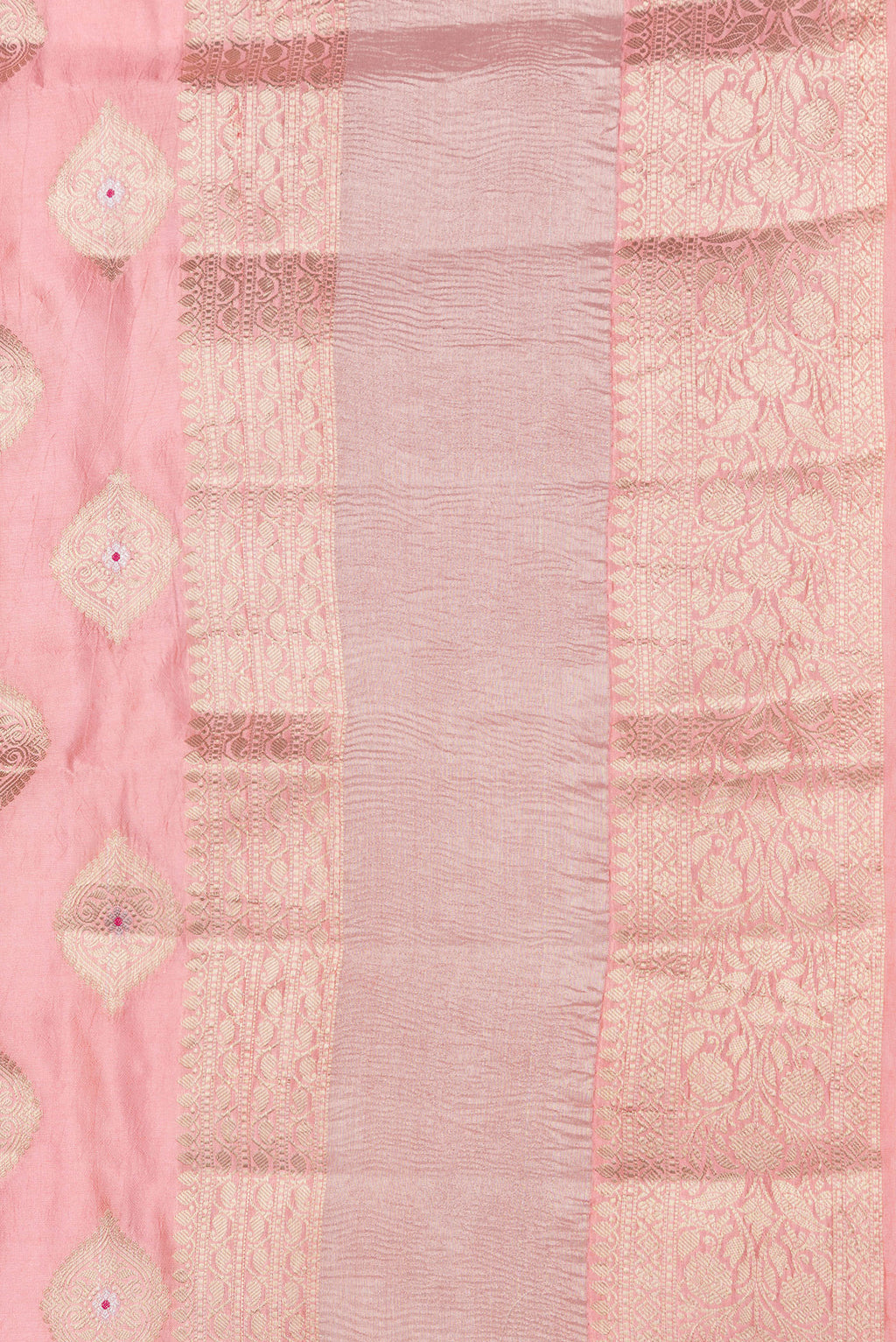 Border image of Rose pink Dual Tone Tussar Silk Saree with Zari Butta on the body and Fancy Border. 