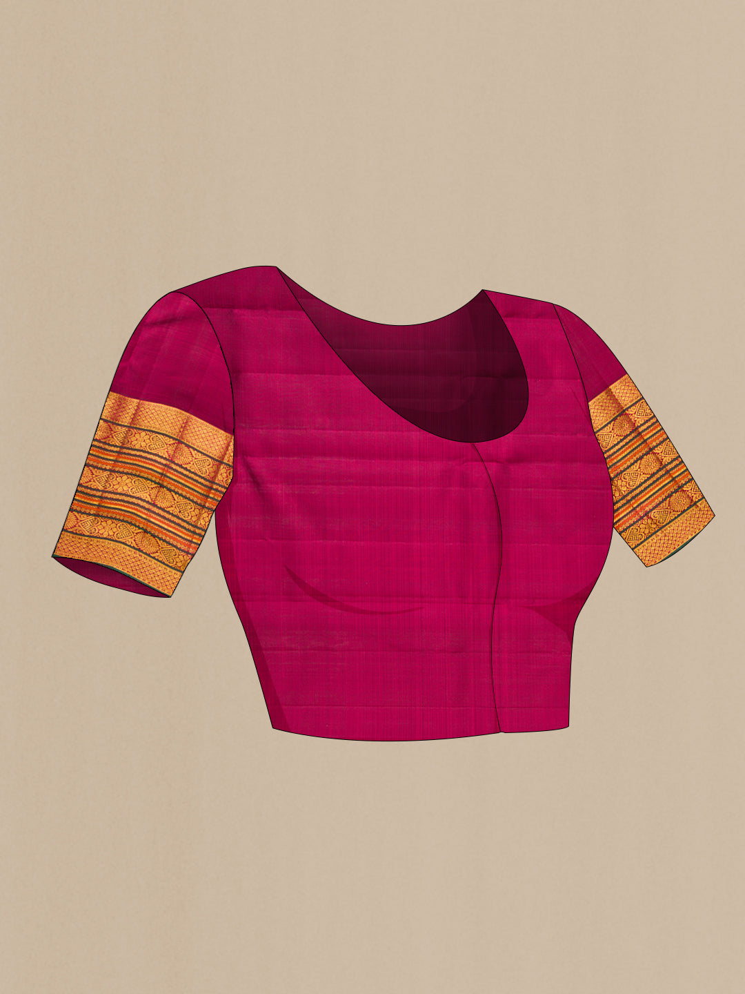 Close up image of the blouse of Multi Color Kanchipuram Silk Saree with Checked design on the body and Fancy Border. 
