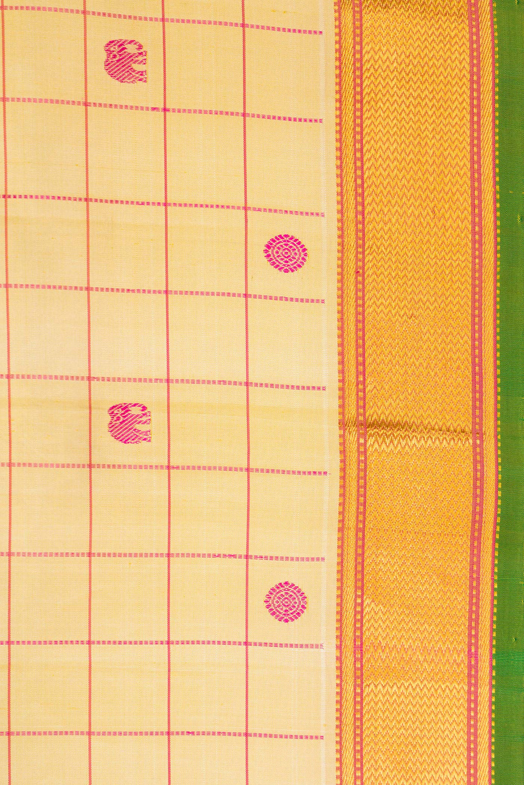 Border image of Pure Silk Pure Zari Sandal Dual Tone Kanjivaram Saree with Checked design on the body and Zari Border. 