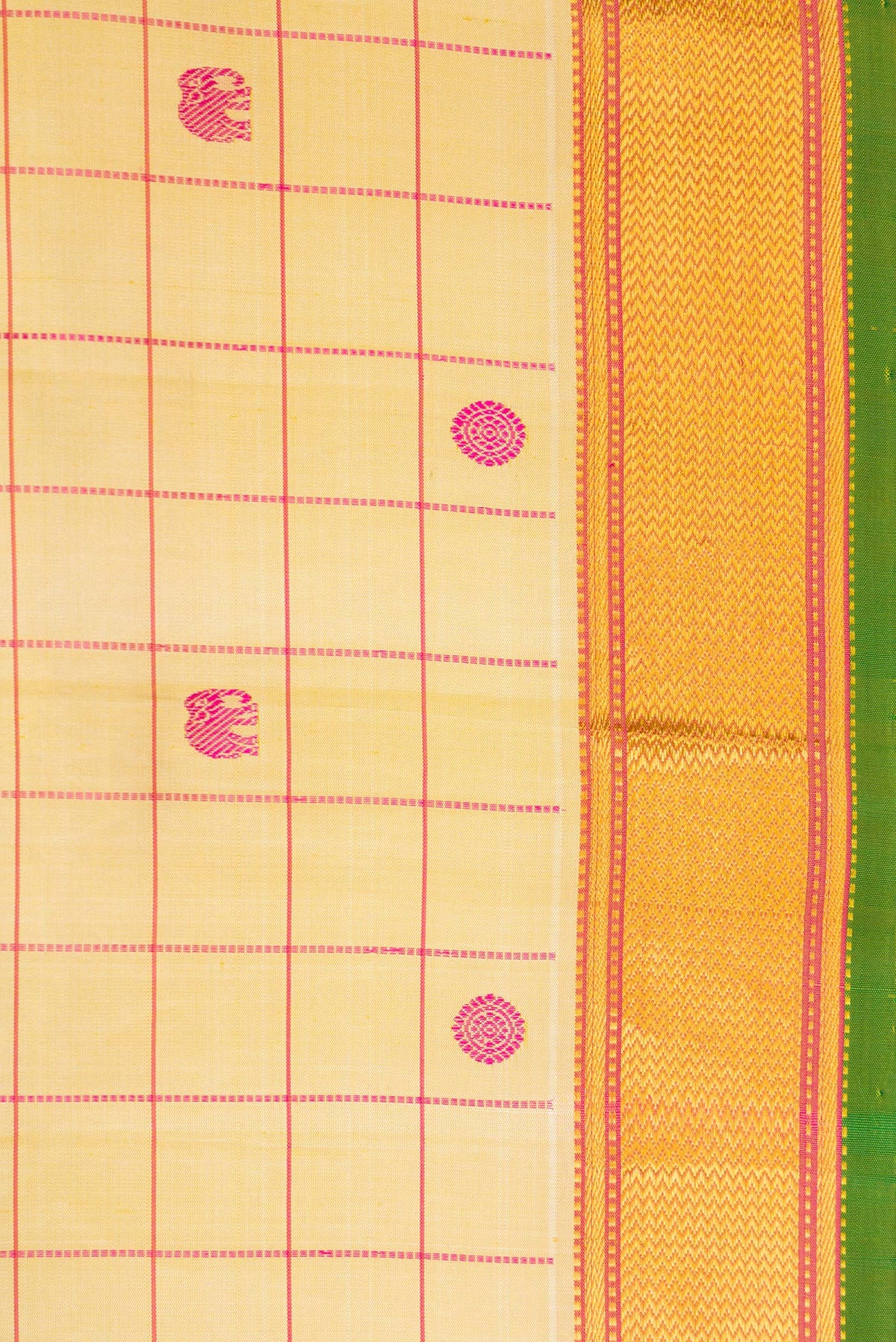 Border image of Pure Silk Pure Zari Sandal Dual Tone Kanjivaram Saree with Checked design on the body and Zari Border. 
