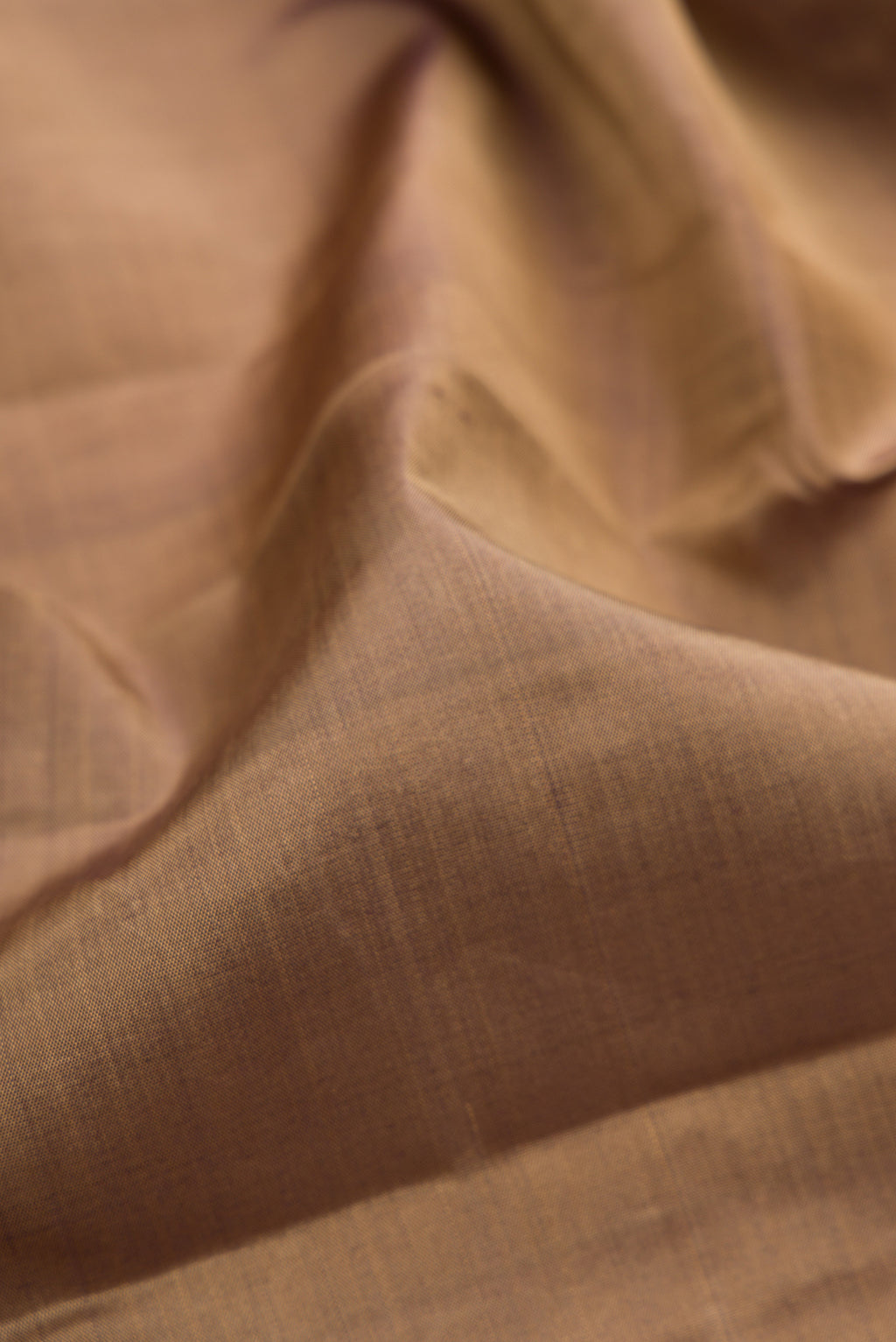 Close up of Pure Silk Pure Zari Dark Beige Kanjivaram Saree with Plain Body and Ganga Jamuna Border.  displaying folds