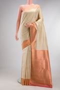 Pure Silk Pure Zari Sandal Kanjivaram Saree with Plain Body and Fancy Border.  displayed on a mannequin