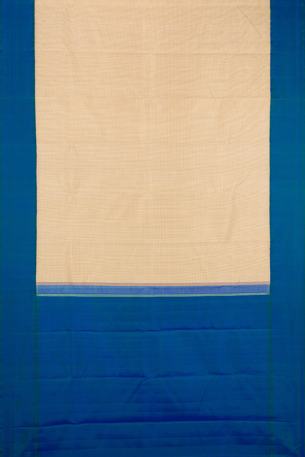 Flat view of Beige Kanjivaram Silk Saree with Checked design on the body and Plain Border. 
