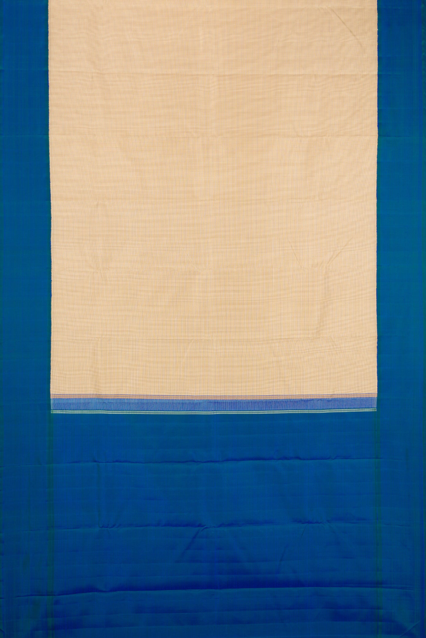 Flat view of Beige Kanjivaram Silk Saree with Checked design on the body and Plain Border. 