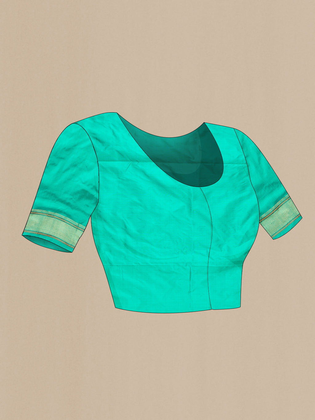 Close up image of the blouse of Sea Green Double Ikat Saree with Pure Ikat on the body and Zari Border. 