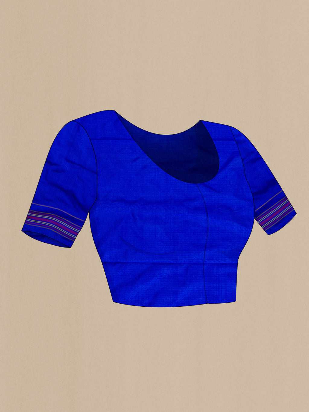 Close up image of the blouse of Royal Blue Double Ikat Saree with Pure Ikat on the body and Thread Border. 