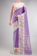 Pure Silk Lavender Double Ikat Saree with Plain Body and Ikat Border.  displayed on a mannequin