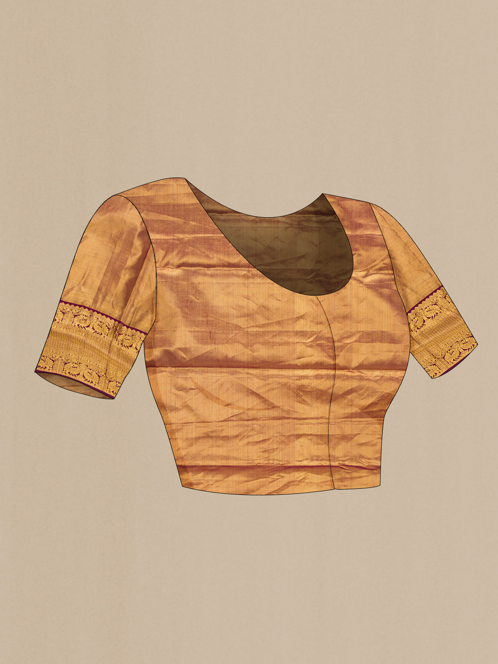Close up image of the blouse of Gold Dual Tone Kanjivaram Tissue Saree with Zari Brocade on the body and Fancy Border. 