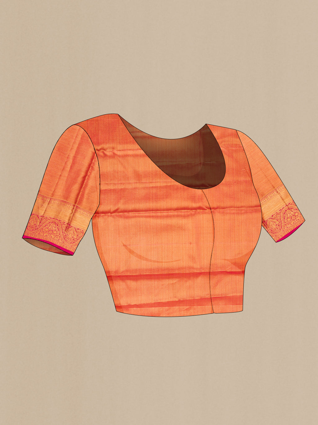 Close up image of the blouse of Gold Dual Tone Kanjivaram Tissue Silk Saree with Zari Brocade on the body and Fancy Border. 