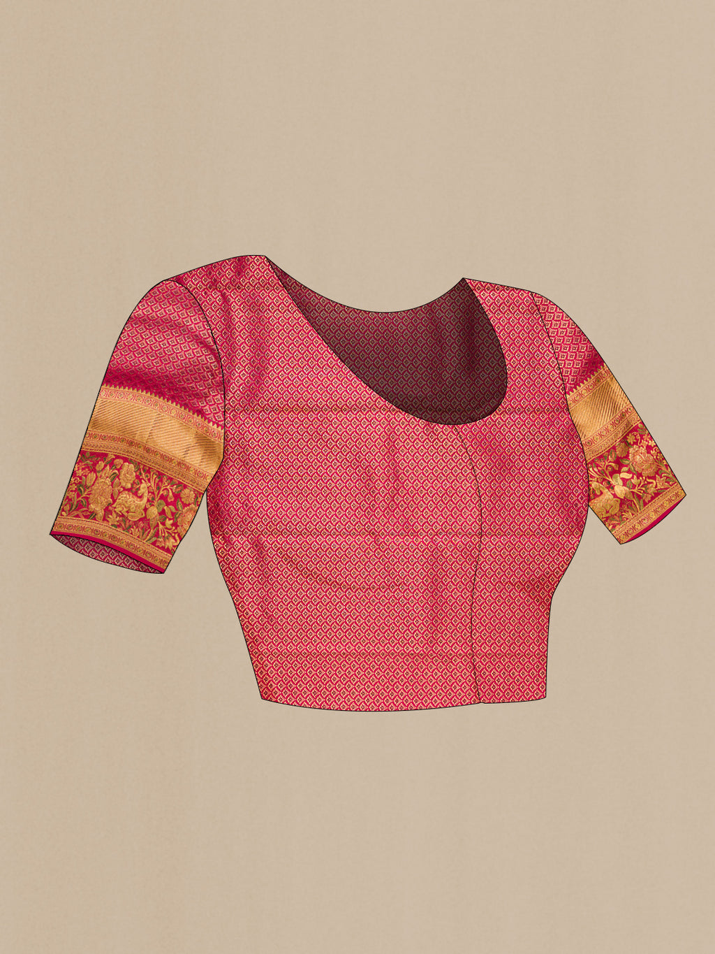 Close up image of the blouse of Dark Pink Dual Tone Kanjivaram Silk Saree with Zari Brocade on the body and Fancy Border. 
