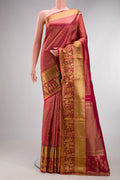 Dark Pink Dual Tone Kanjivaram Silk Saree with Zari Brocade on the body and Fancy Border.  displayed on a mannequin