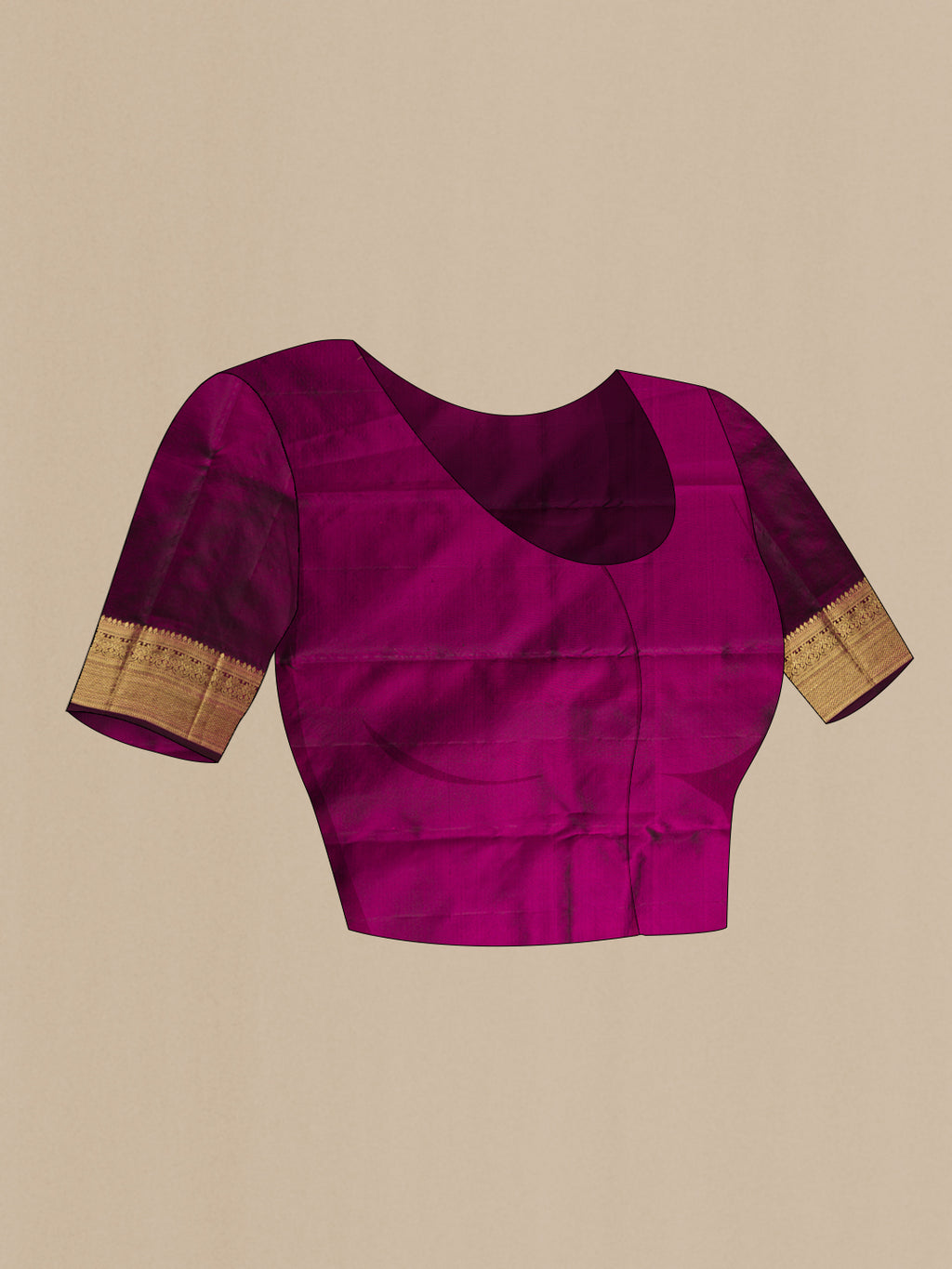 Close up image of the blouse of Purple Kanjivaram Silk Saree with Zari Brocade on the body and Fancy Border. 
