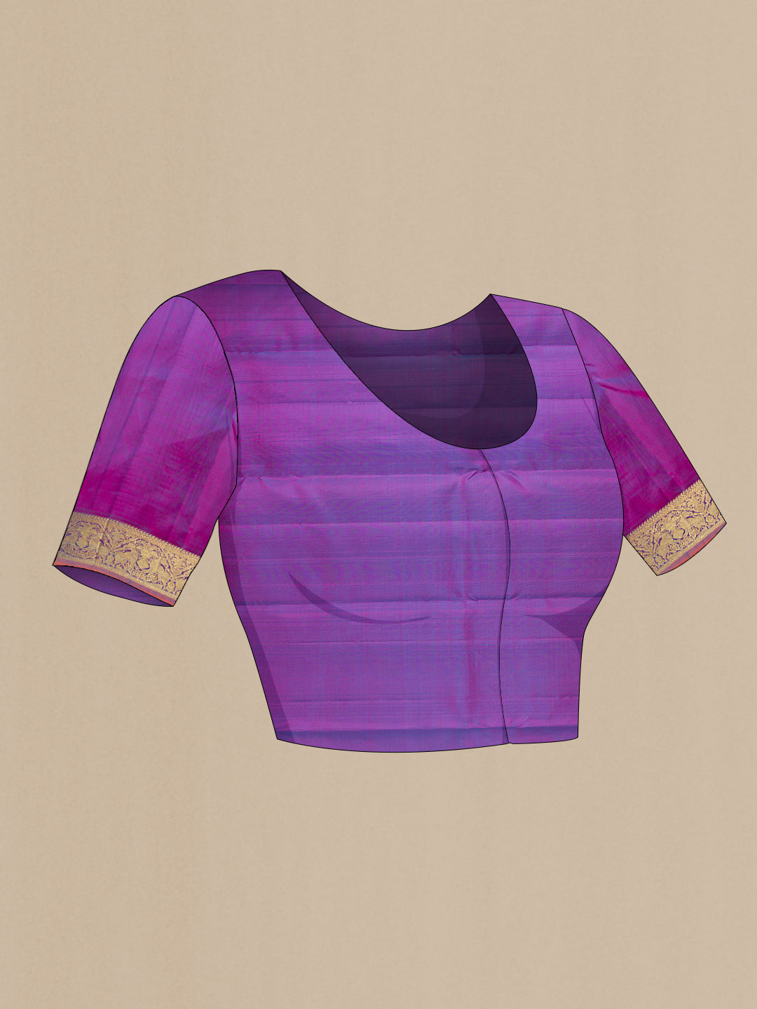 Close up image of the blouse of Green Kanchipuram Silk Saree with Checked design on the body and Zari Border. 