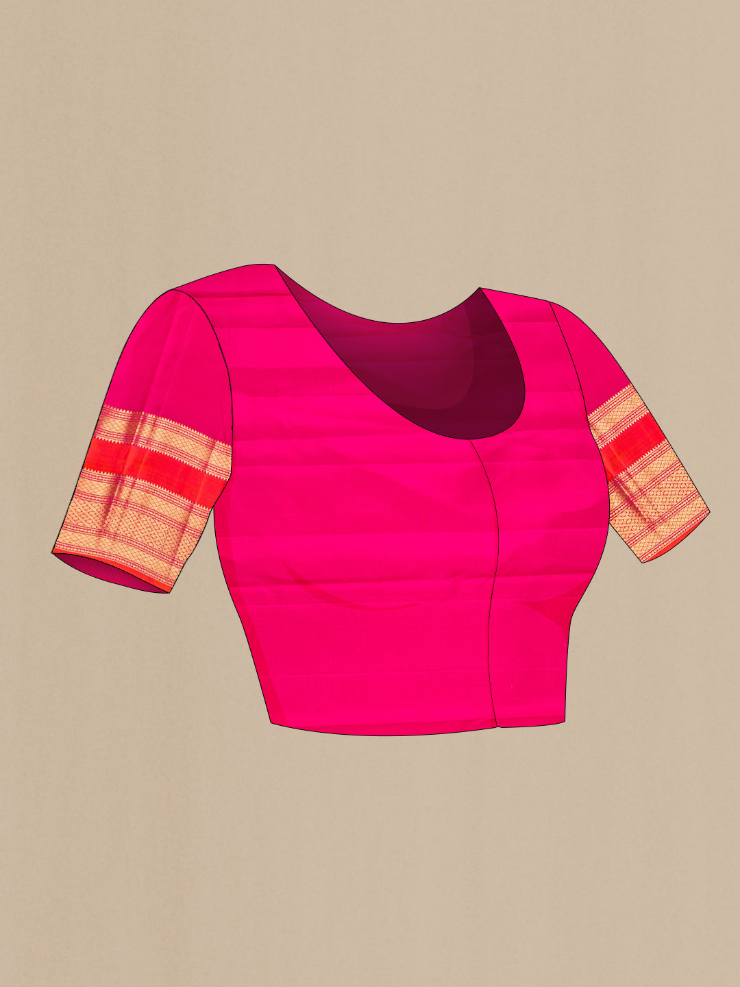 Close up image of the blouse of Purple Kanchipuram Silk Saree with Checked design on the body and Zari Border. 