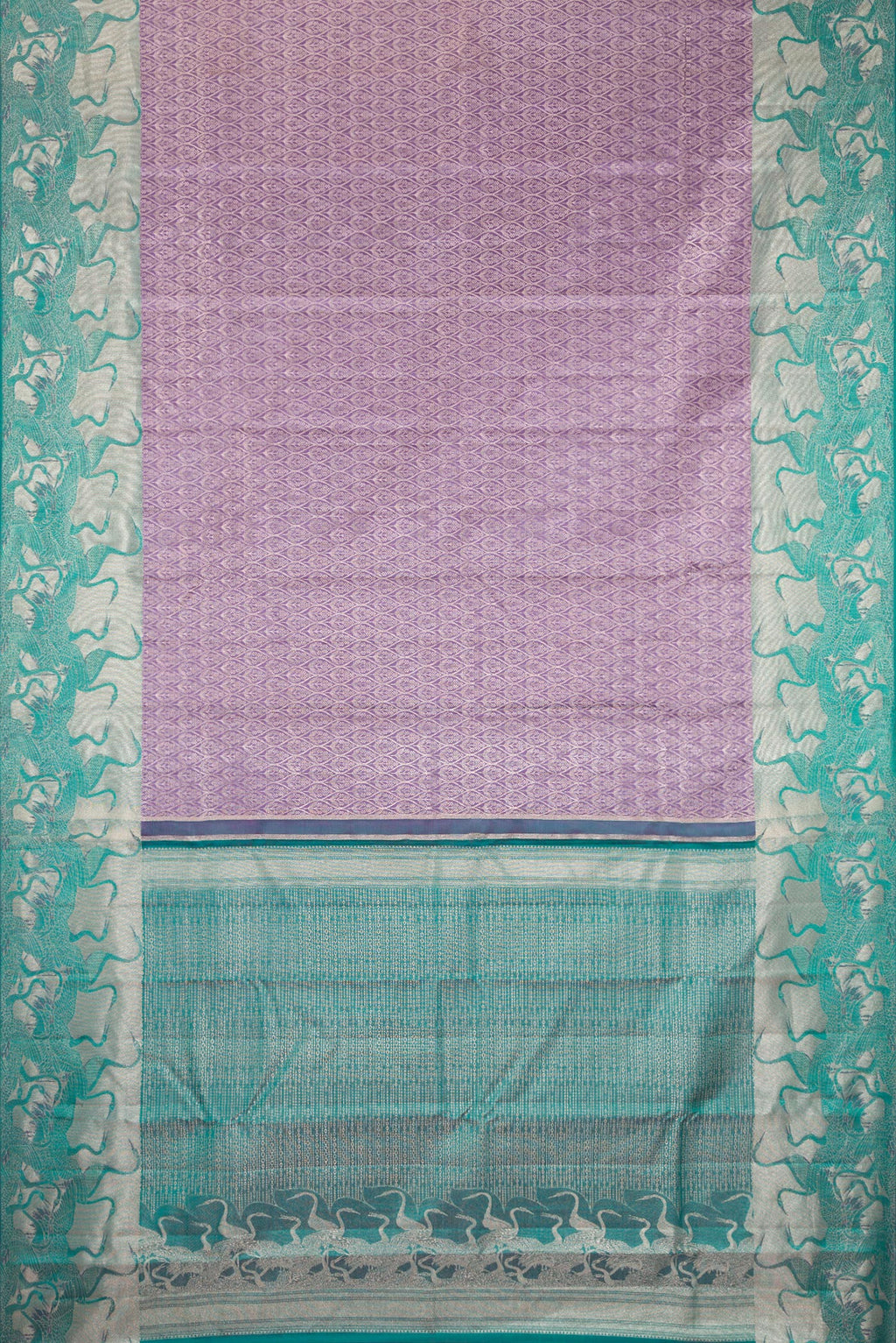 Flat view of Lavender Dual Tone Kanchipuram Tissue Silk Saree with Zari Brocade on the body and Fancy Border. 