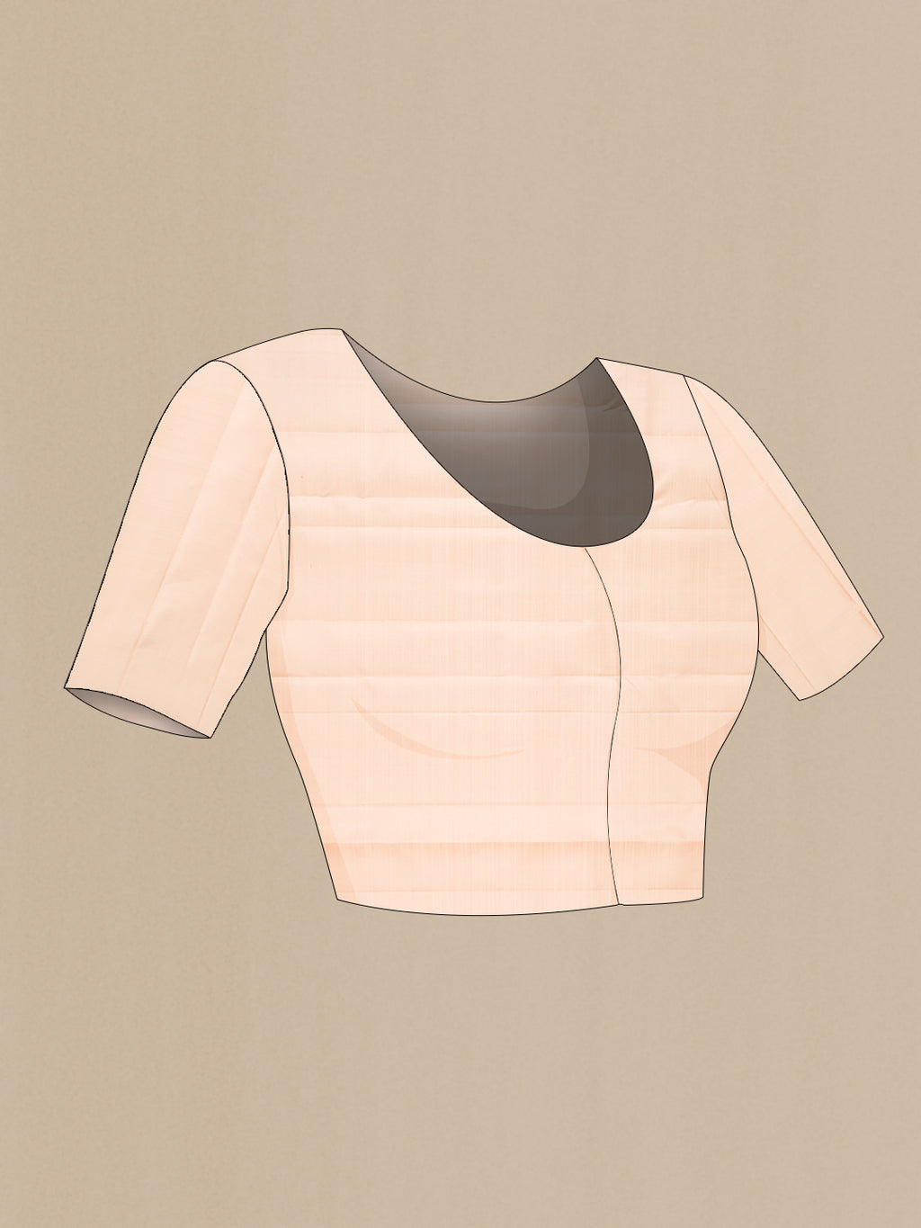 Close up image of the blouse of Sandal Kanjivaram Silk Saree with Zari Butta on the body and Without Border. 