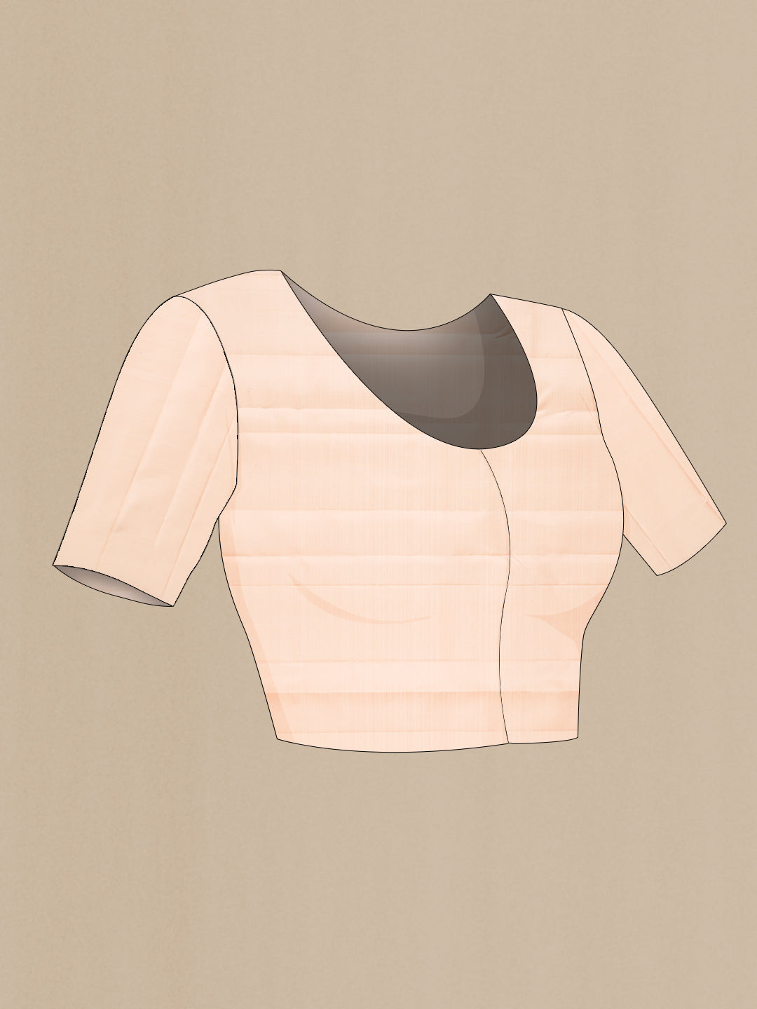 Close up image of the blouse of Sandal Kanjivaram Silk Saree with Zari Butta on the body and Without Border. 