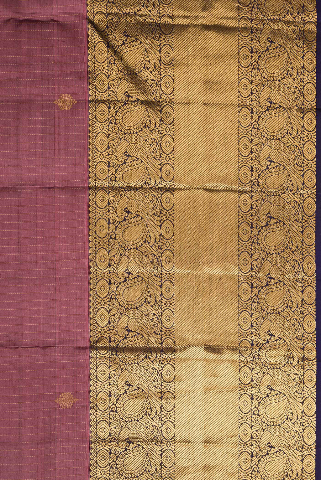 Border image of Pink Dual Tone Kanjivaram Silk Saree with Stripes on the body and Zari Border. 
