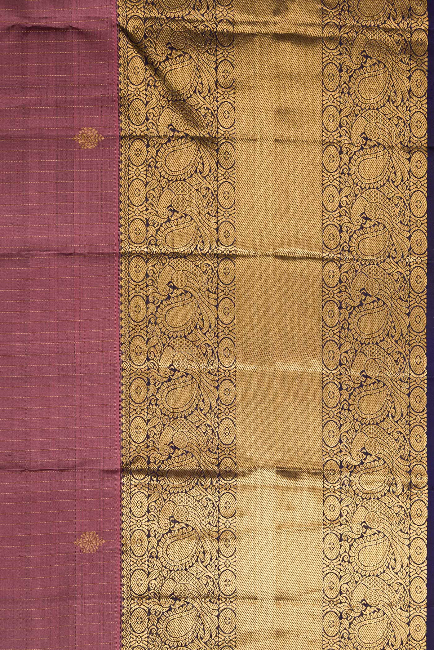 Border image of Pink Dual Tone Kanjivaram Silk Saree with Stripes on the body and Zari Border. 
