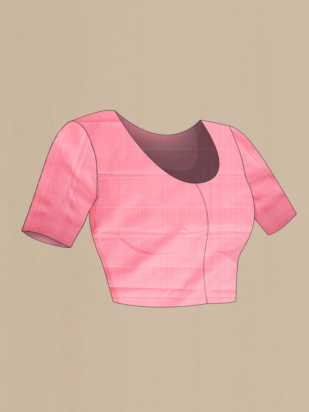 Close up image of the blouse of Pink Kanjivaram Silk Saree with Stripes on the body and Without Border. 