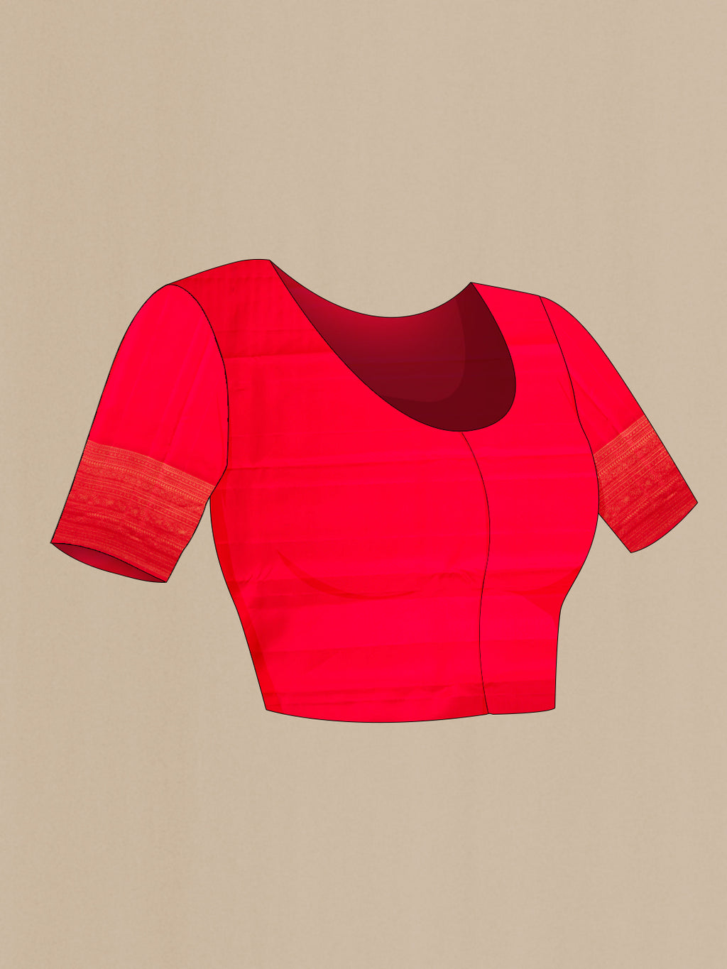 Close up image of the blouse of Red Kanchipuram Silk Saree with Zari Butta on the body and Fancy Border. 