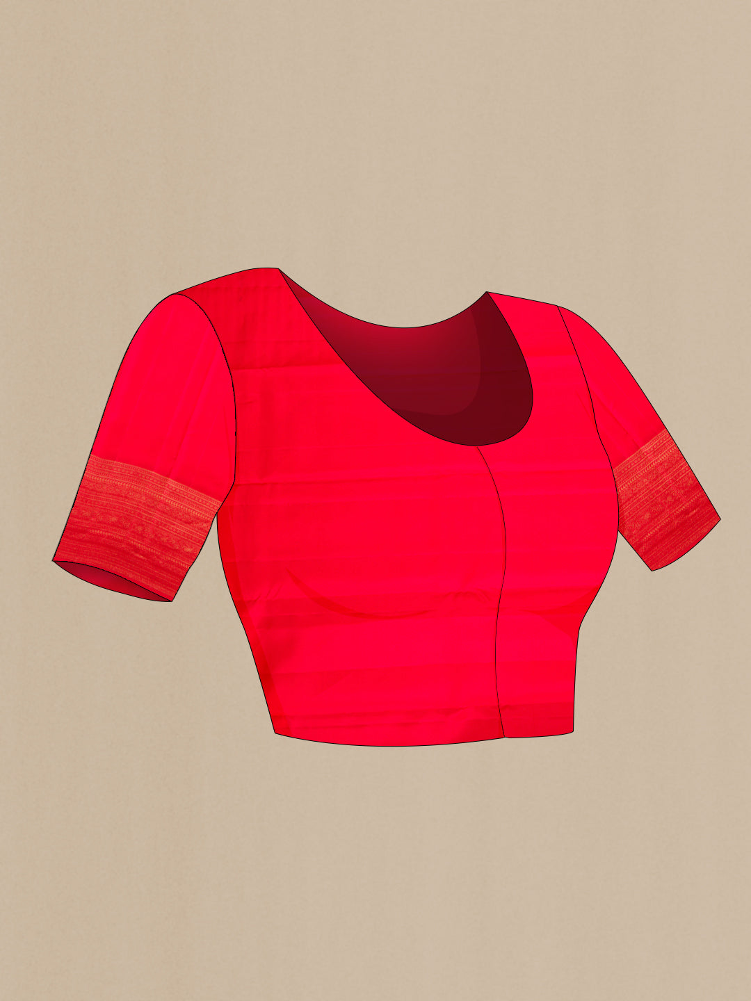 Close up image of the blouse of Red Kanchipuram Silk Saree with Zari Butta on the body and Fancy Border. 