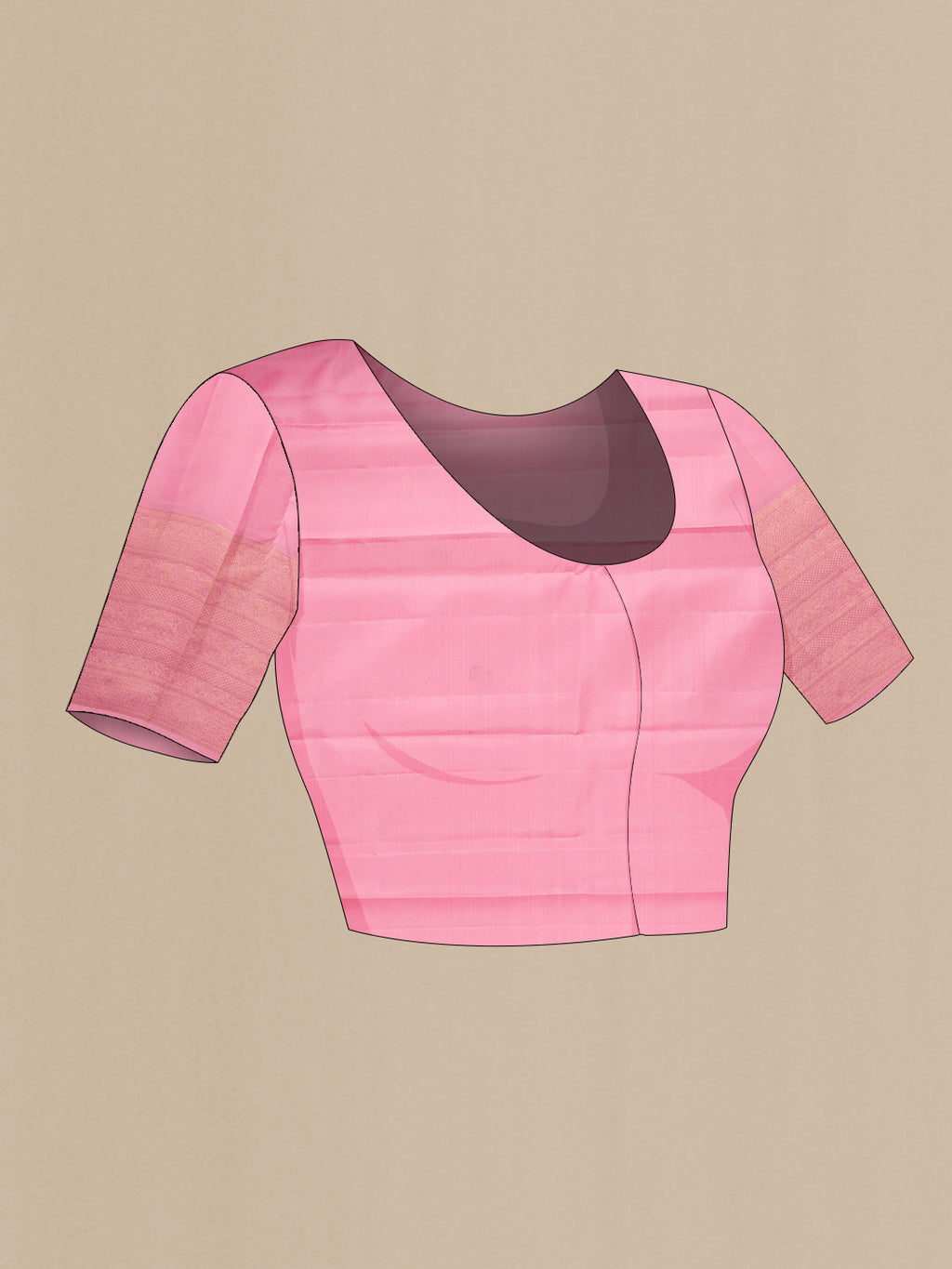 Close up image of the blouse of Pure Silk Rose pink Kanchipuram Saree with Zari Butta on the body and Fancy Border. 