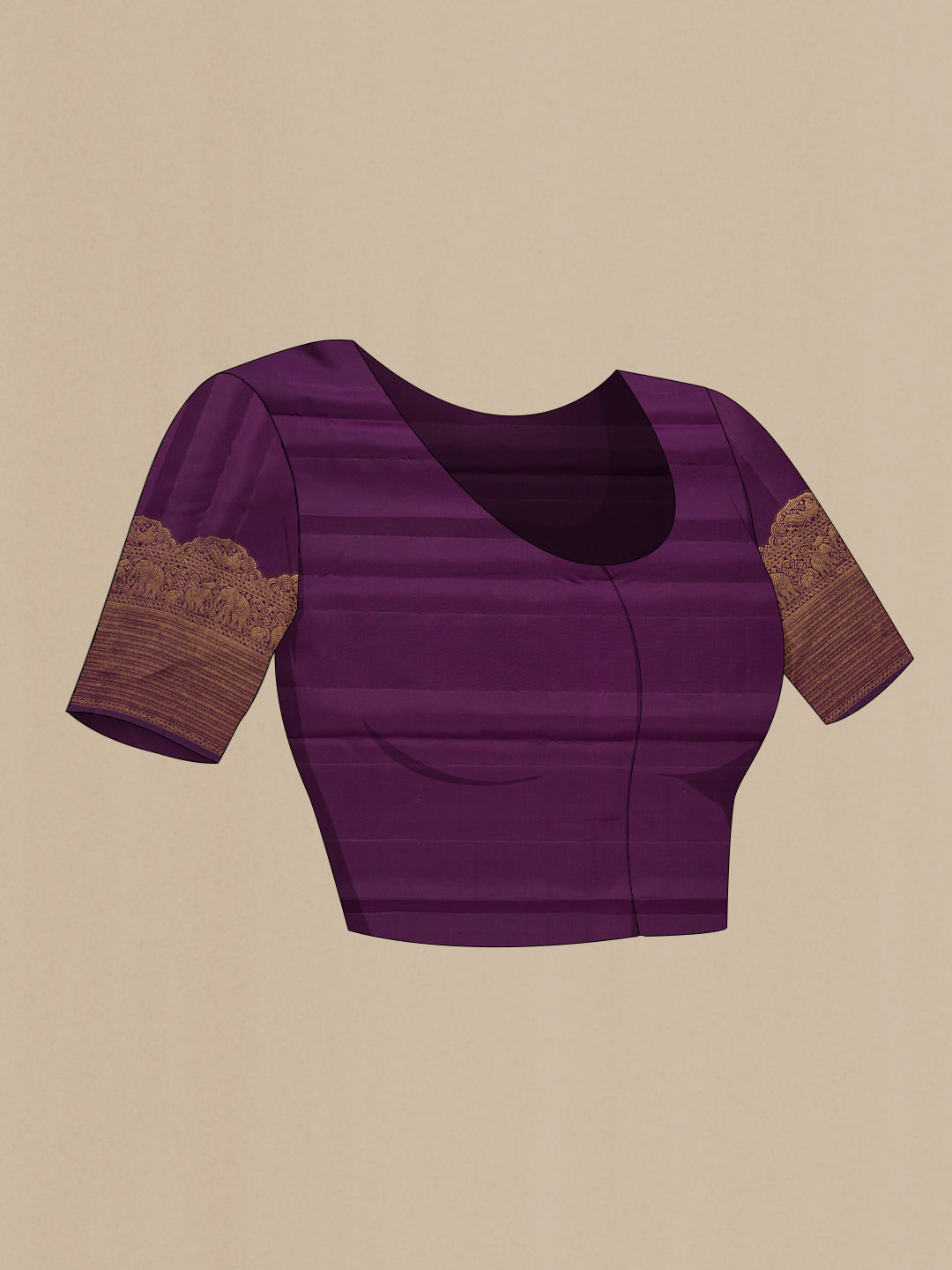 Close up image of the blouse of Burgundy Kanchipuram Silk Saree with Zari Butta on the body and Fancy Border. 
