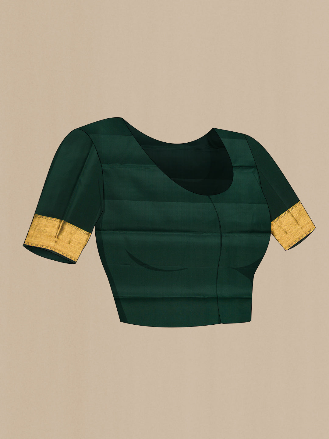 Close up image of the blouse of Bottle Green Kanjivaram Silk Saree with Zari Butta on the body and Fancy Border. 