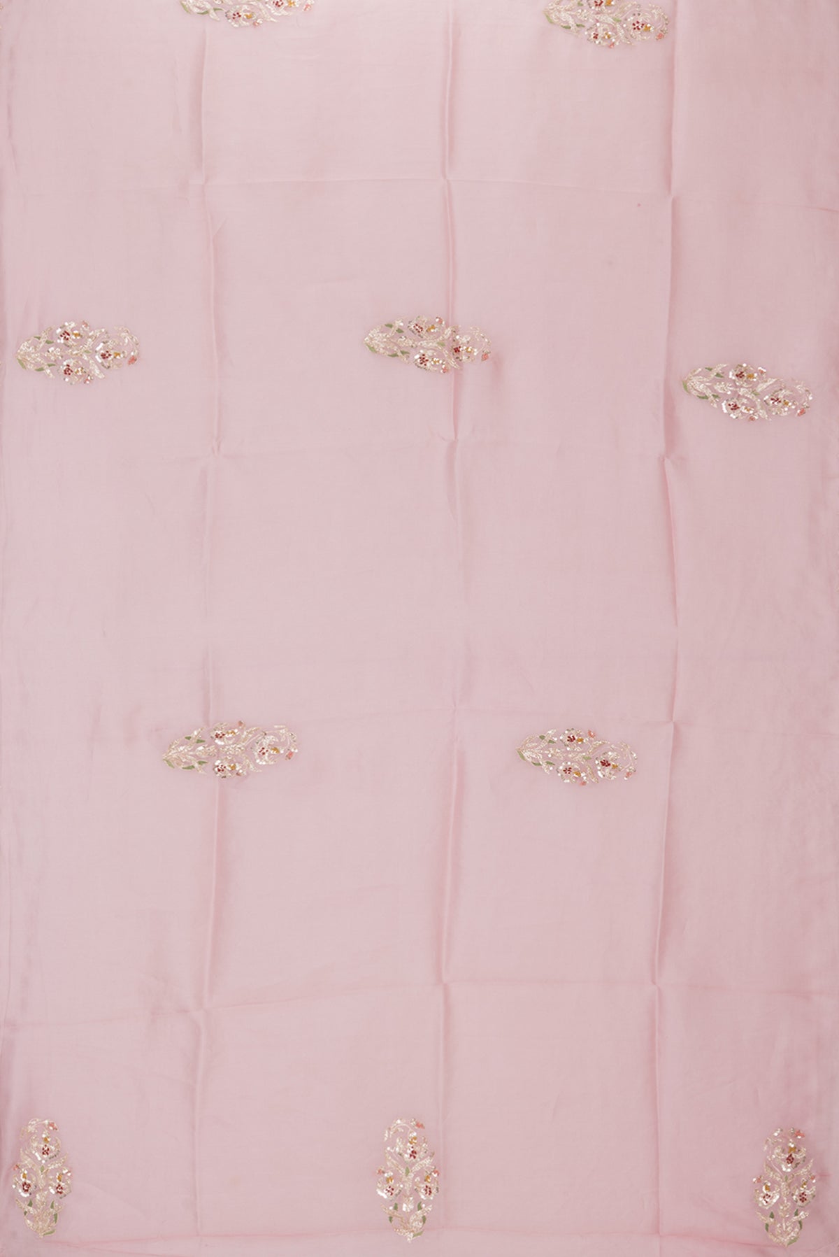 Flat view of Pink Dual Tone Organza Saree with Embroidery on the body and Embroidery Border. 