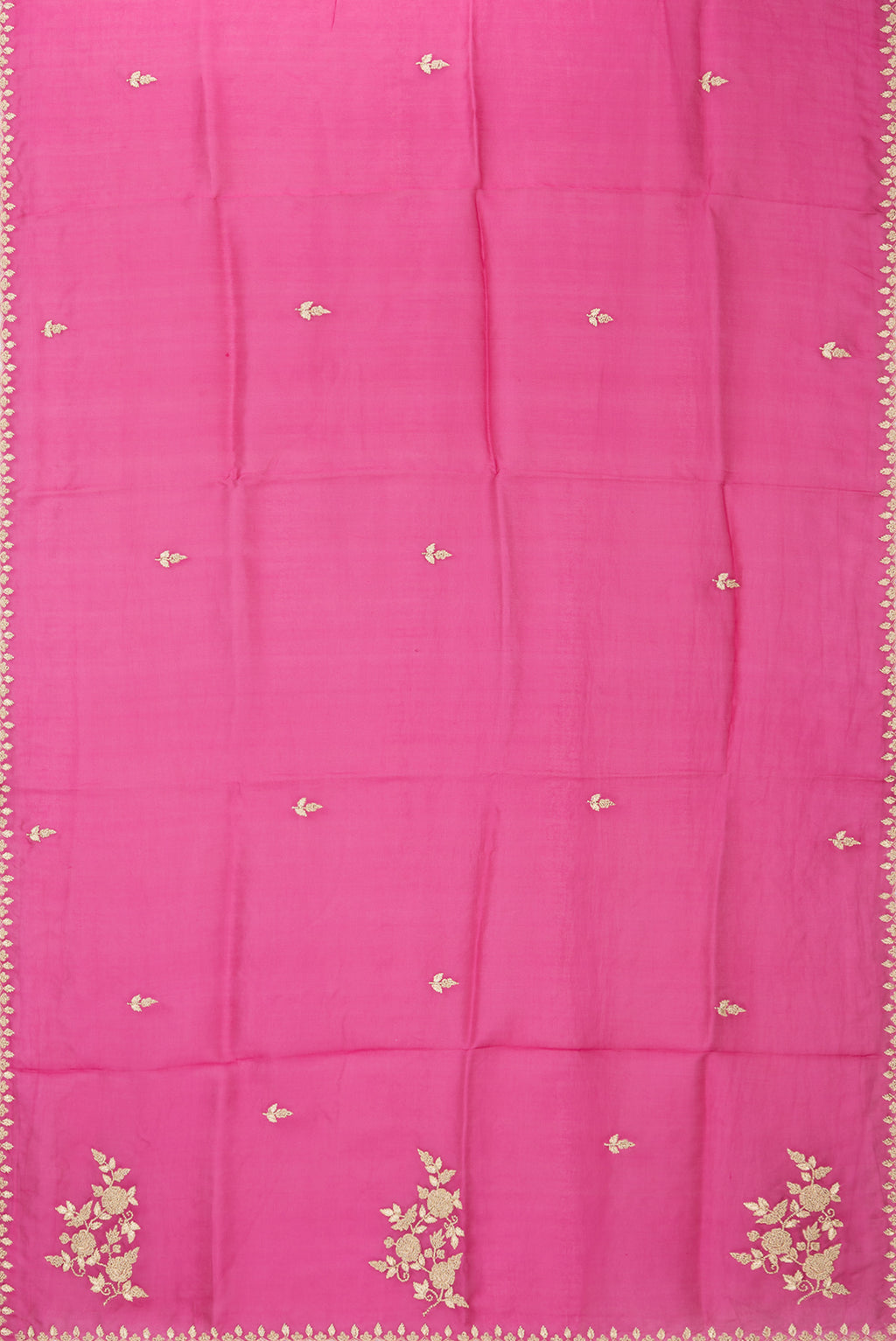 Flat view of Dark Pink Dual Tone Organza Saree with Embroidery on the body and Embroidery Border. 