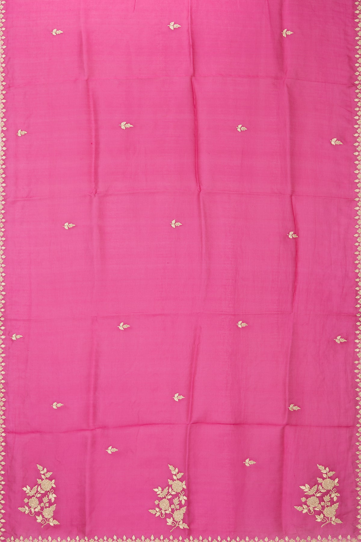 Flat view of Dark Pink Dual Tone Organza Saree with Embroidery on the body and Embroidery Border. 