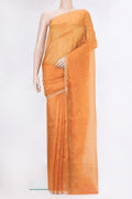 Orange Dual Tone Organza Silk Saree with Embroidery on the body and Embroidery Border.  displayed on a mannequin