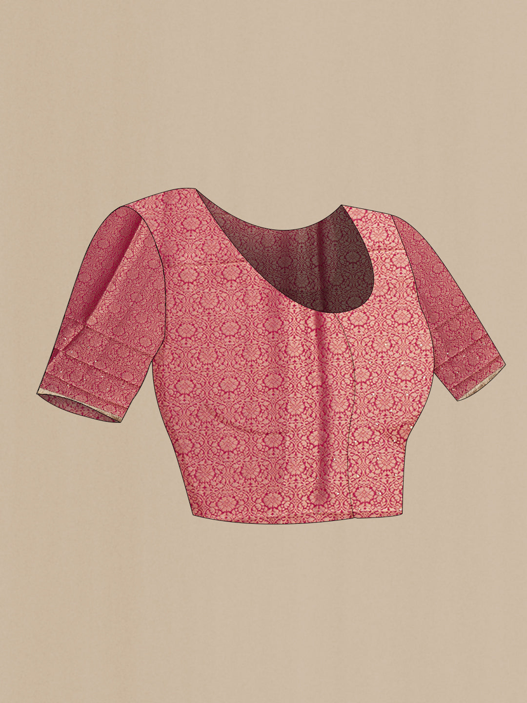 Close up image of the blouse of Dark Pink Organza Silk Saree with Embroidery on the body and Zari Border. 