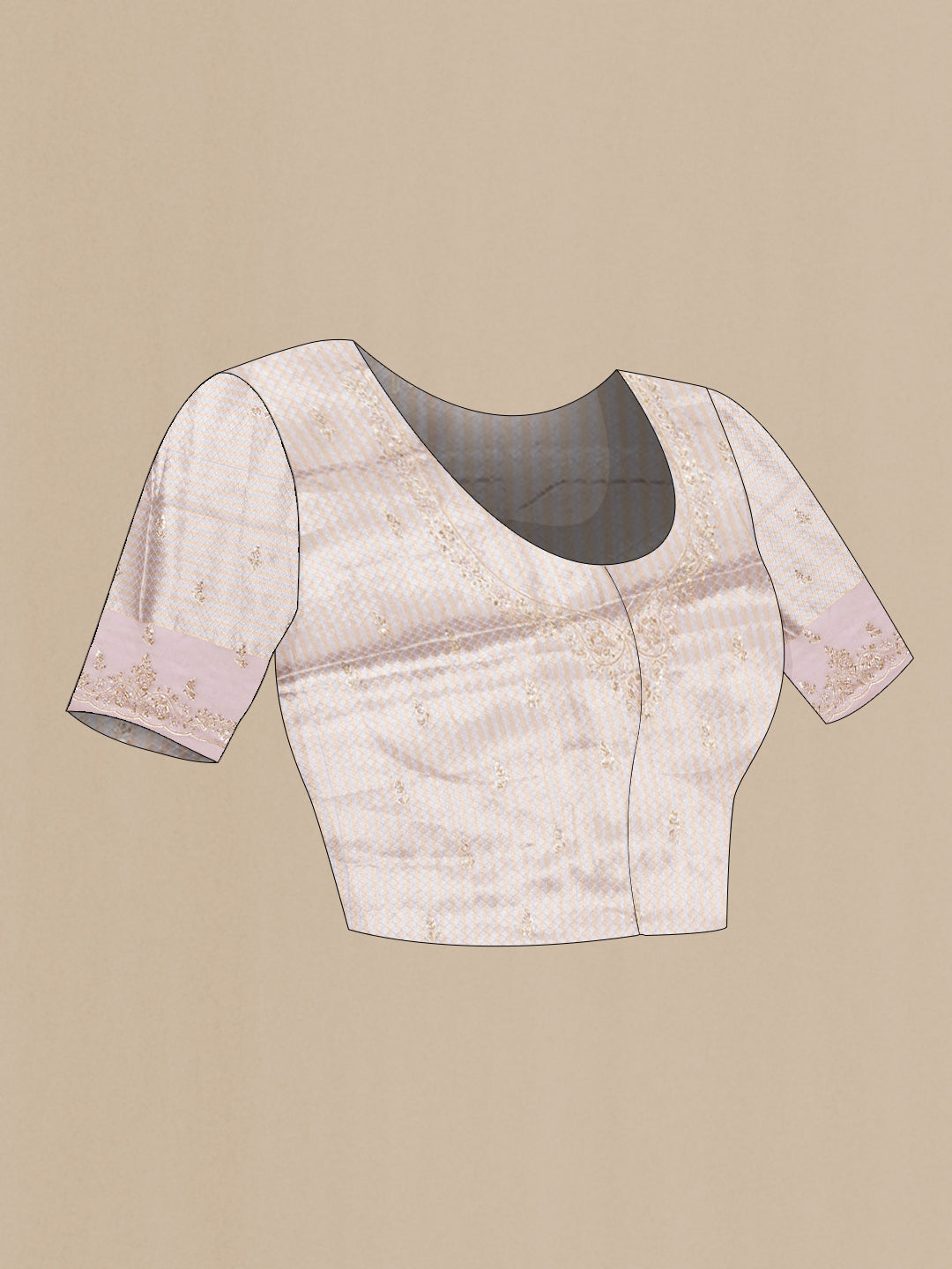 Close up image of the blouse of Pink Dual Tone Organza Saree with Zari Brocade on the body and Embroidery Border. 