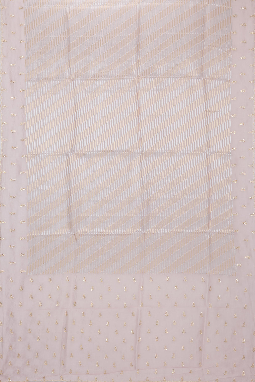Flat view of Pink Dual Tone Organza Saree with Zari Brocade on the body and Embroidery Border. 