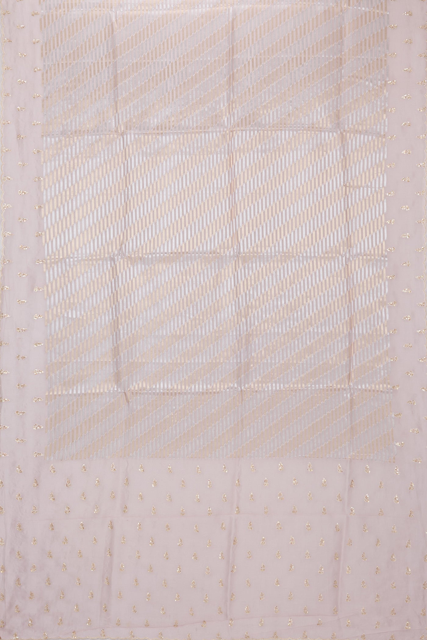 Flat view of Pink Dual Tone Organza Saree with Zari Brocade on the body and Embroidery Border. 