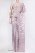 Lavender Organza Silk Saree with Zari Brocade on the body and Sequin Border.  displayed on a mannequin