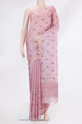 Pink Tussar Silk Saree with Checked design on the body and Zari Border.  displayed on a mannequin