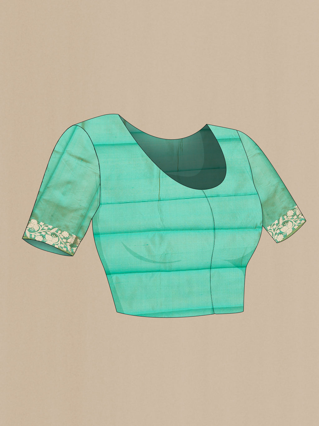 Close up image of the blouse of Sea Green Dual Tone Banarasi Silk Saree with Zari Butta on the body and Zari Border. 