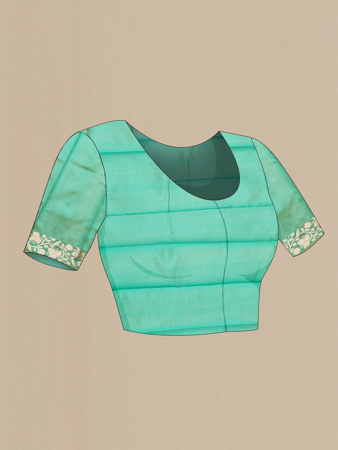 Close up image of the blouse of Sea Green Dual Tone Banarasi Silk Saree with Zari Butta on the body and Zari Border. 