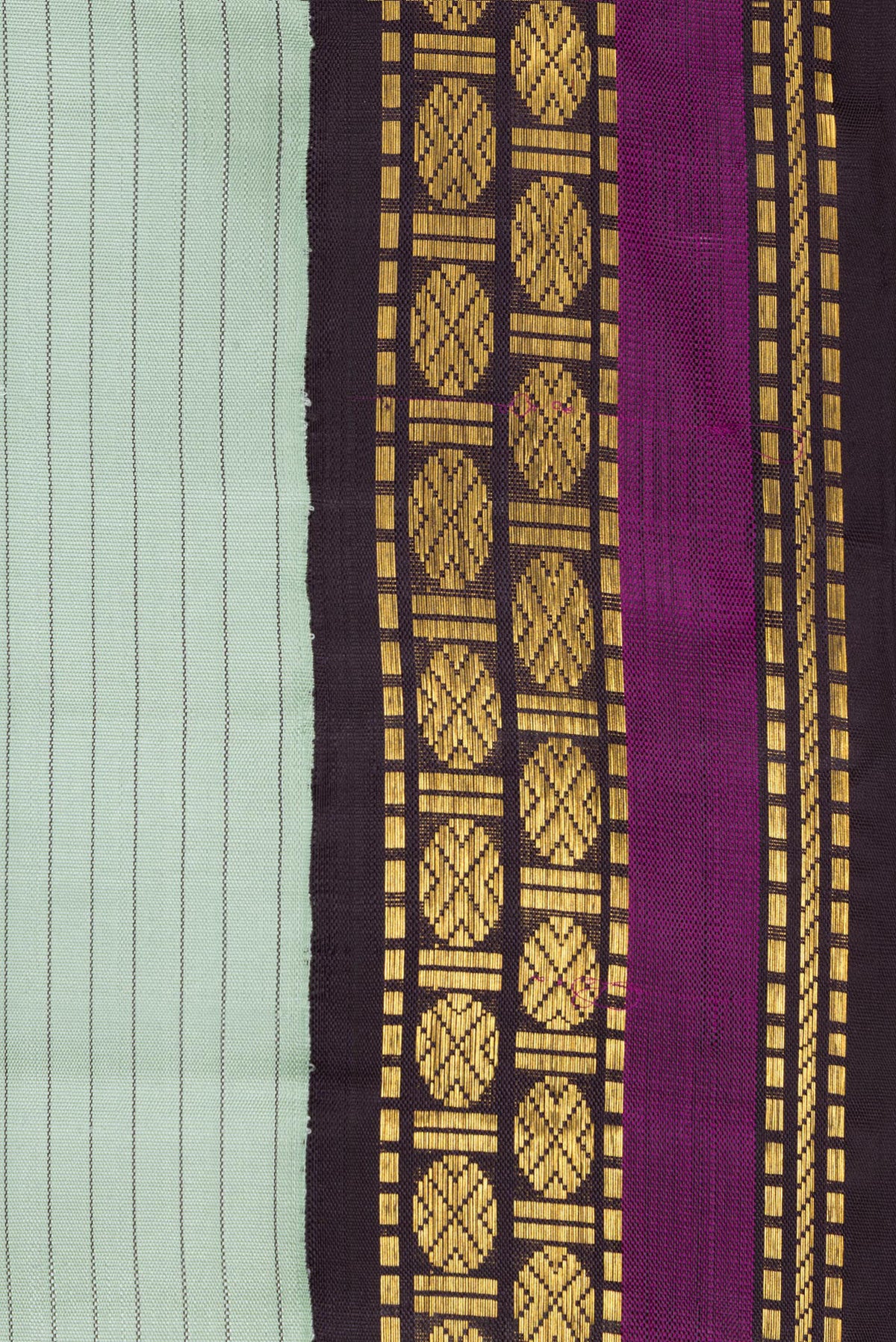 Border image of Pure Silk Light Green Dual Tone Kanchipuram Saree with Stripes on the body and Zari Border. 