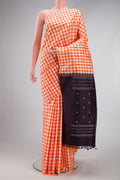 Multi Color Kanjivaram Silk Saree with Checked design on the body and Without Border.  displayed on a mannequin