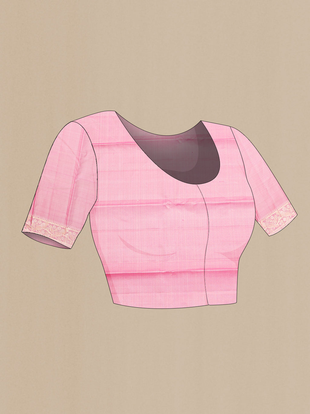 Close up image of the blouse of Pure Silk Dark Pink Kanchipuram Saree with Zari Butta on the body and Fancy Border. 